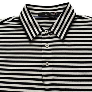 RLX Ralph Lauren Polo Shirt Mens Size S Short Sleeve Golf Stretch Black Striped